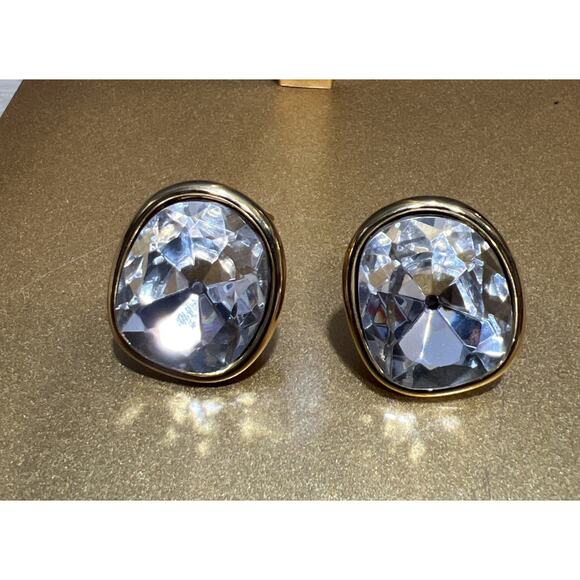 Kenneth Jay Lane "Treasures of the Duchess" Headlight Crystal Clip-On Earrings - Picture 1 of 6
